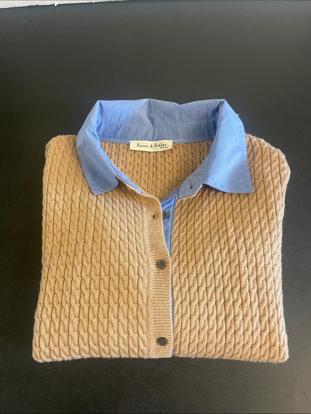 Aaron & Amber Tan Cable-Knit Cardigan Mixed Media Size Medium - Picture 10 of 11